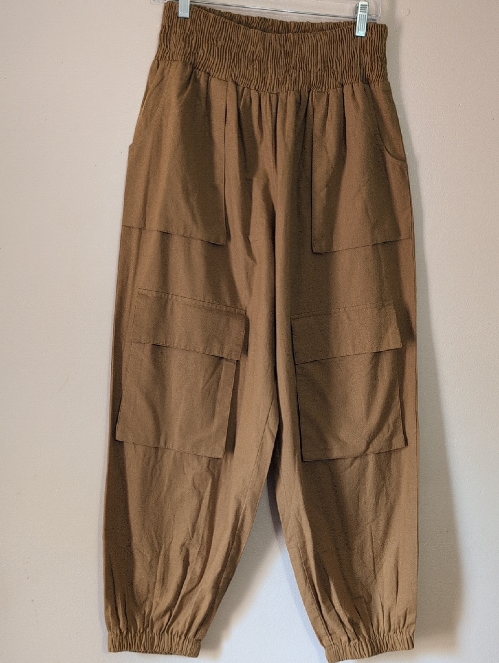 Earthbound Brown Cargo Jogger Pants Wide Elastic Waist Band  Baggy New Size M